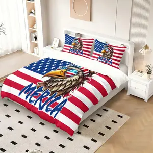 2/3PCS "Merica" Bald Eagle Duvet Cover Set, Patriotic Comforter Cover, Soft Microfiber Bedding Set (No Filler), USA Flag Print Bed Set for Patriotic Americans, Perfect 4th of July & Bedroom Decor