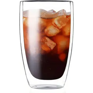 17oz Double Walled Glass Coffee Mugs, Insulated Clear Cappuccino Latte Glass Coffee Mugs for , Cafe & Restaurant, Durable Stackable Drinking Glasses