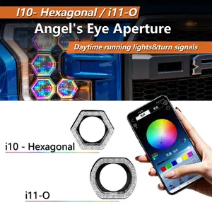 2PCS 5D RGB Angel Eyes Halo Rings Lights with Turn Signal Lights APP Bluetooth LED Motorcycle Retrofit DRL Car Headlight