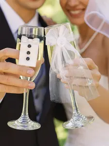 2 pieces/set - wedding champagne glass decoration set - bride and groom wine glass accessories & anniversary ornaments - ideal photography props - wedding table decoration - Valentine's Day party decoration - perfect gift