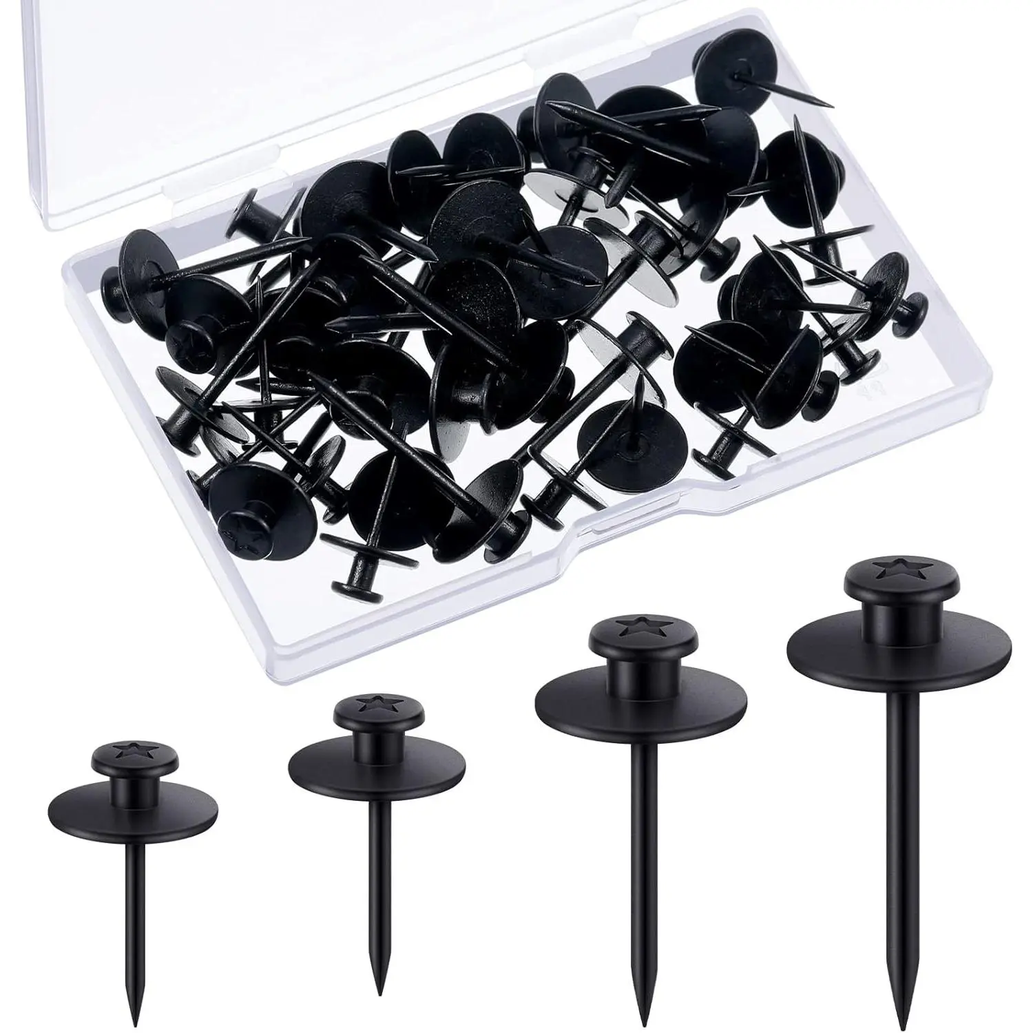 40 count Double Headed Picture Hangers Nails 4 Size Long Thumb Tacks Wall Nails for Hanging Pictures Decorative Push Pins Hooks for Tapestry Photo Office Home Decor(Black)