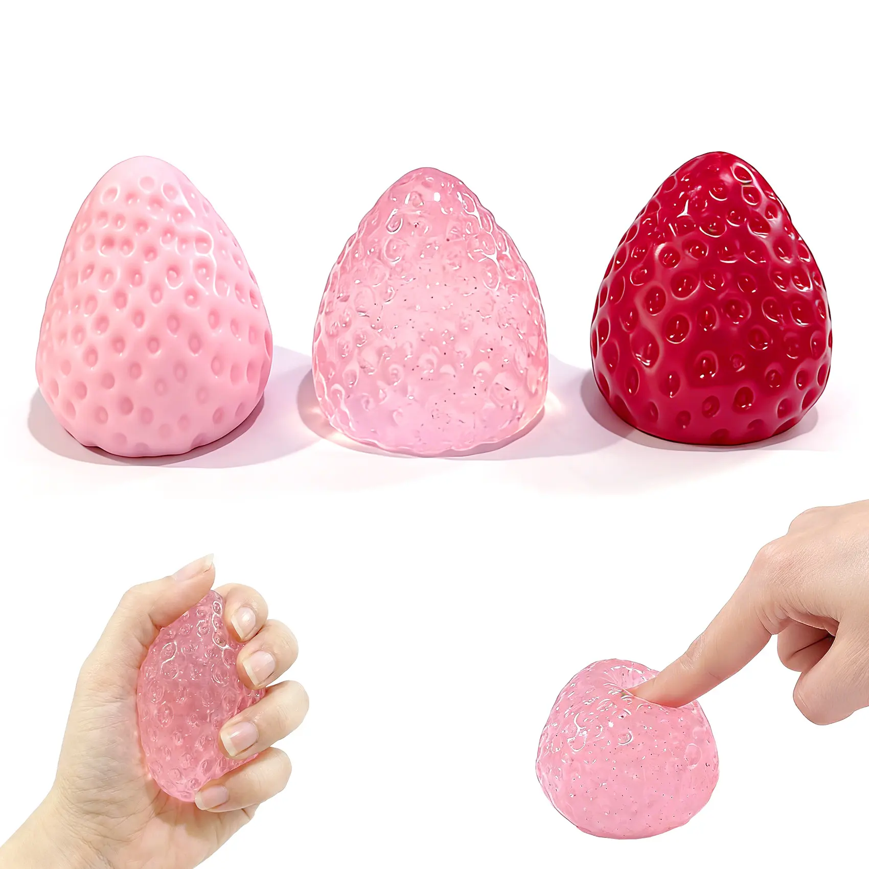 3Pcs Big Taba Squishies Strawberry, Cute Strawberry Squeeze Toys, Upgrade Fruit Squishies, Kawaii Sticky Stress Toy, Clear Fidget Toys