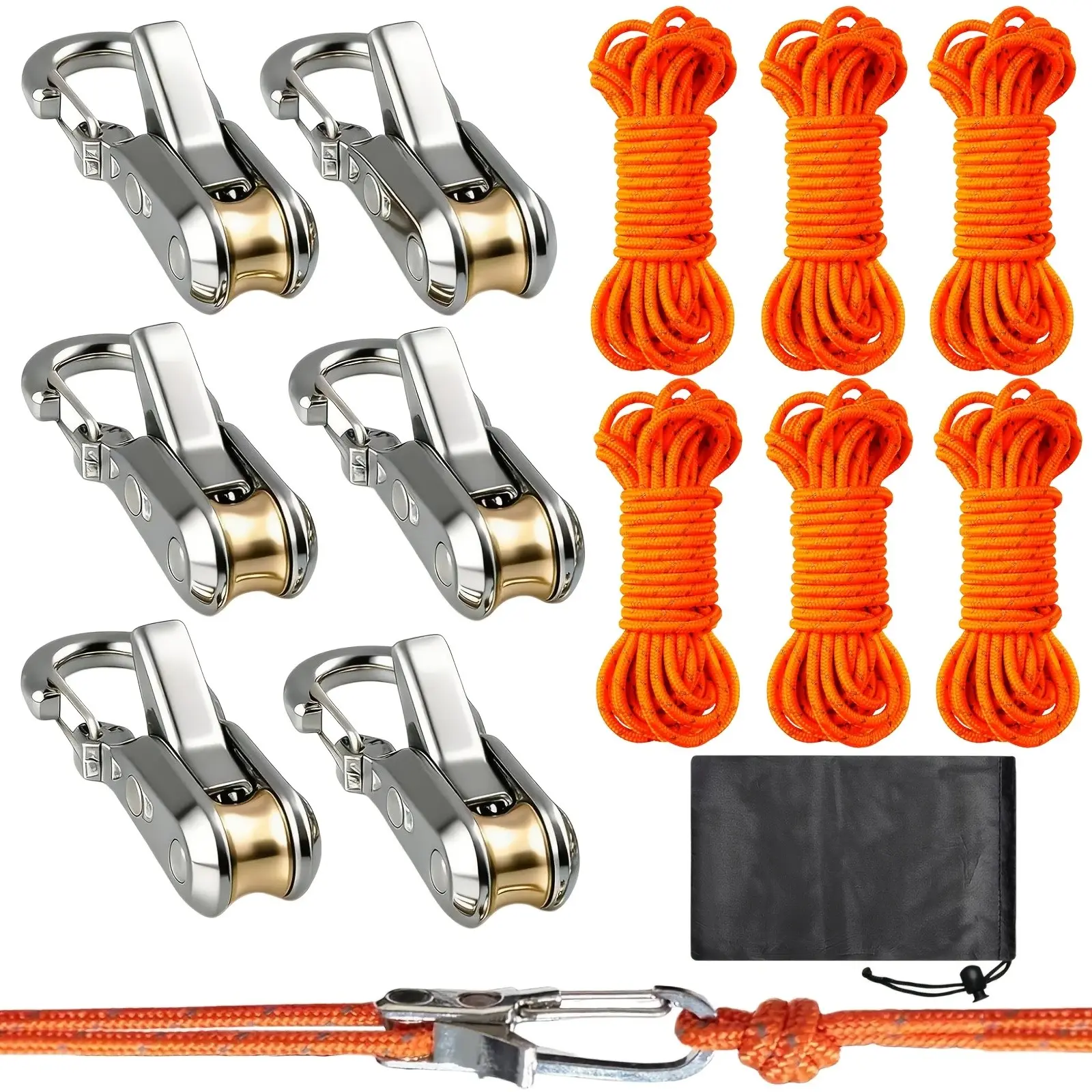 13-Piece Rope Set with Roller Tensioner and Carabiner for Camping, Kayaking, and Outdoor Activities Adjustable Rope