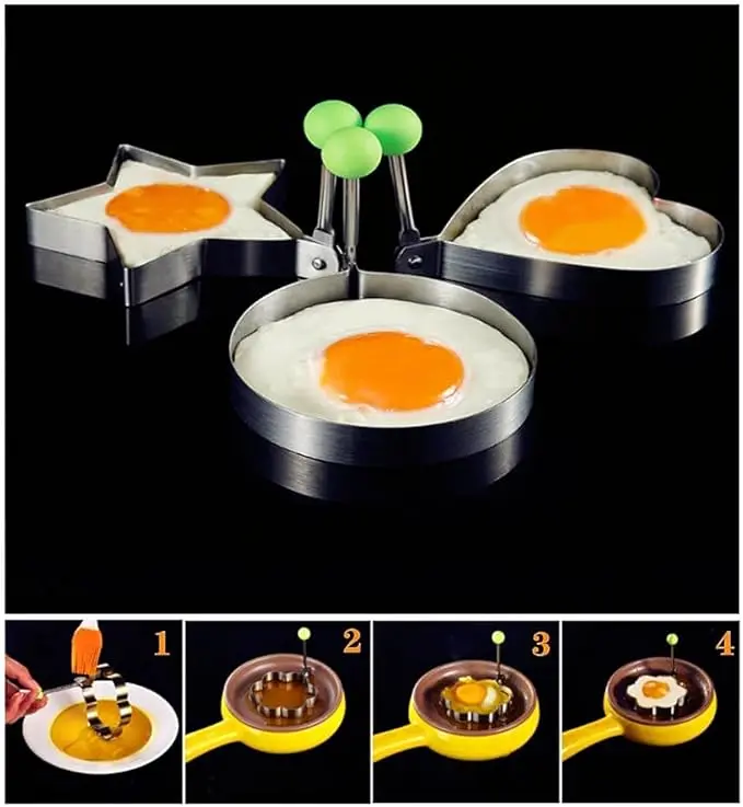 10pcs Set Fried Egg Rings Molds – Non Stick for Griddle Pan, Egg Shaper Pancake Maker with Handle, Stainless Steel Egg Form for Frying Cooking – Perfect for Round Eggs, Pancakes, English Muffins, Frittatas, Hash Browns, Mini Quiches, and Burger Buns