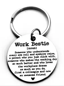 Work Bestie Keychain, Stainless Steel Keychain for Colleague, Work Friend Gift, Unique Gift for Colleague, Birthday Gift for Colleague, Personalized Heart Tag