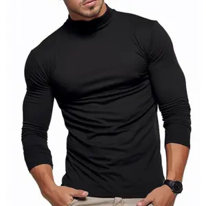 Men's Slim Plain Turtle neck Long Sleeve Tee, Casual Basic Underwear T-shirt for Fall & Winter,Men's Clothes For Daily Wear