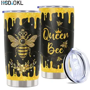 20oz Insulated Stainless Steel Tumbler Thermos Cup with Cute Bee Design - Keeps Drinks Hot/Cold, Fits Car Cup Holders - Ideal Gift for Bee Lovers (Friends, Family, Girlfriend, Brother)