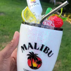 Malibu 30oz Curved Hot/Cold Tumbler with 3D Faux Ice Fruit lid and added bottle Caribbean Coconut