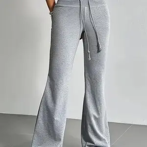 Women's Plain Flare Leg Sweatpants, Casual Comfy Trousers for Daily Wear, Ladies Bottoms for All Seasons