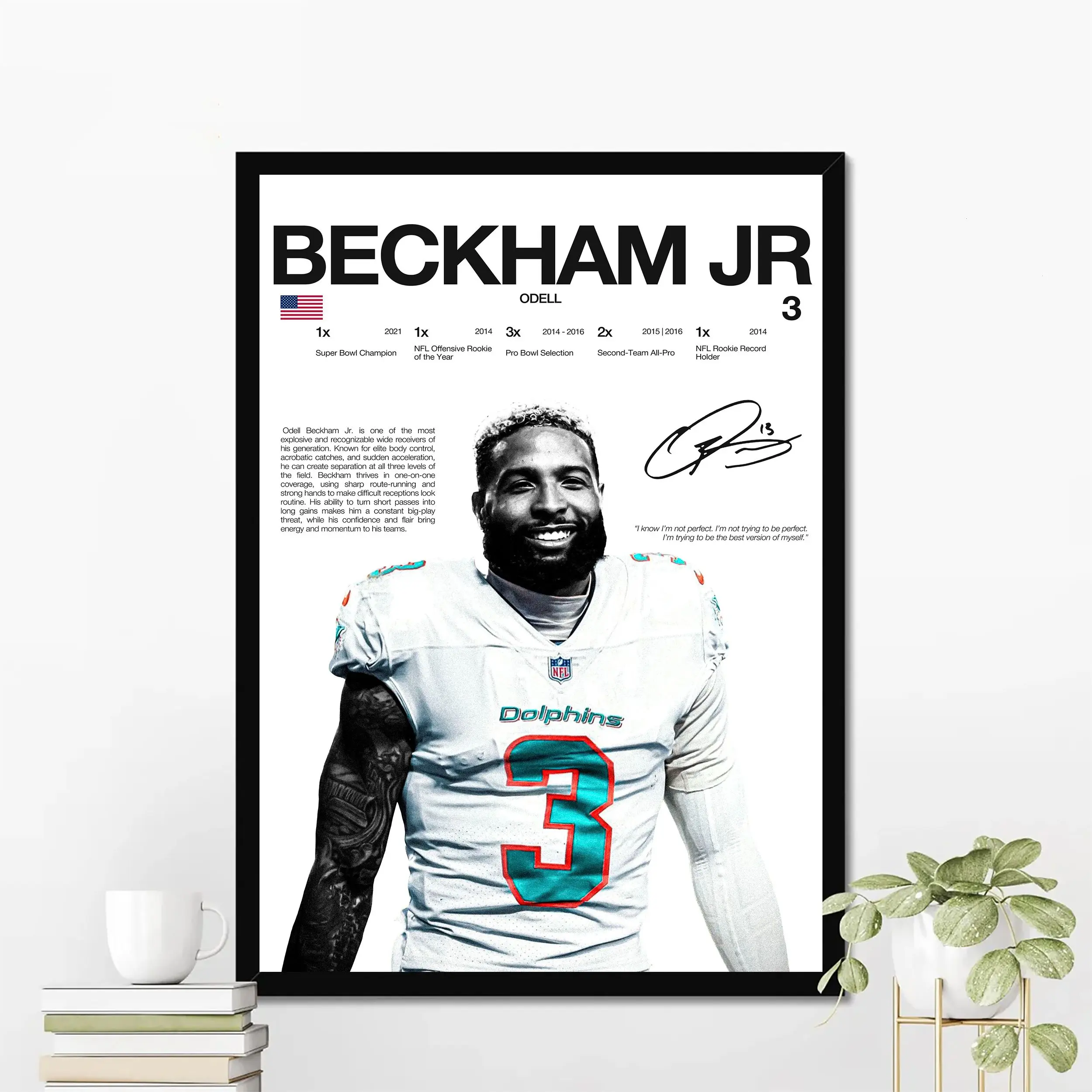 Odell Beckham Jr Hardline Series Poster, Odell Beckham Jr Signature Poster, New York Football Wall Art For Fans, Sport Gift For Men [UNFRAMED - PRINT ONLY]