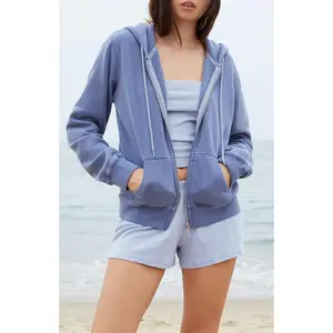 John Galt Women's Light Blue Christy Zip Up Hoodie