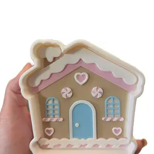 Gingerbread House Trinket Tray - Cute Christmas Jewelry Dish Kawaii Pink Holiday Organizer with Adorable Candy Details