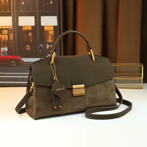 Autumn and winter 2025 new handbag lychee pattern fabric with imitation suede fabric women's bag high-end fashion versatile messenger bag commuter bag