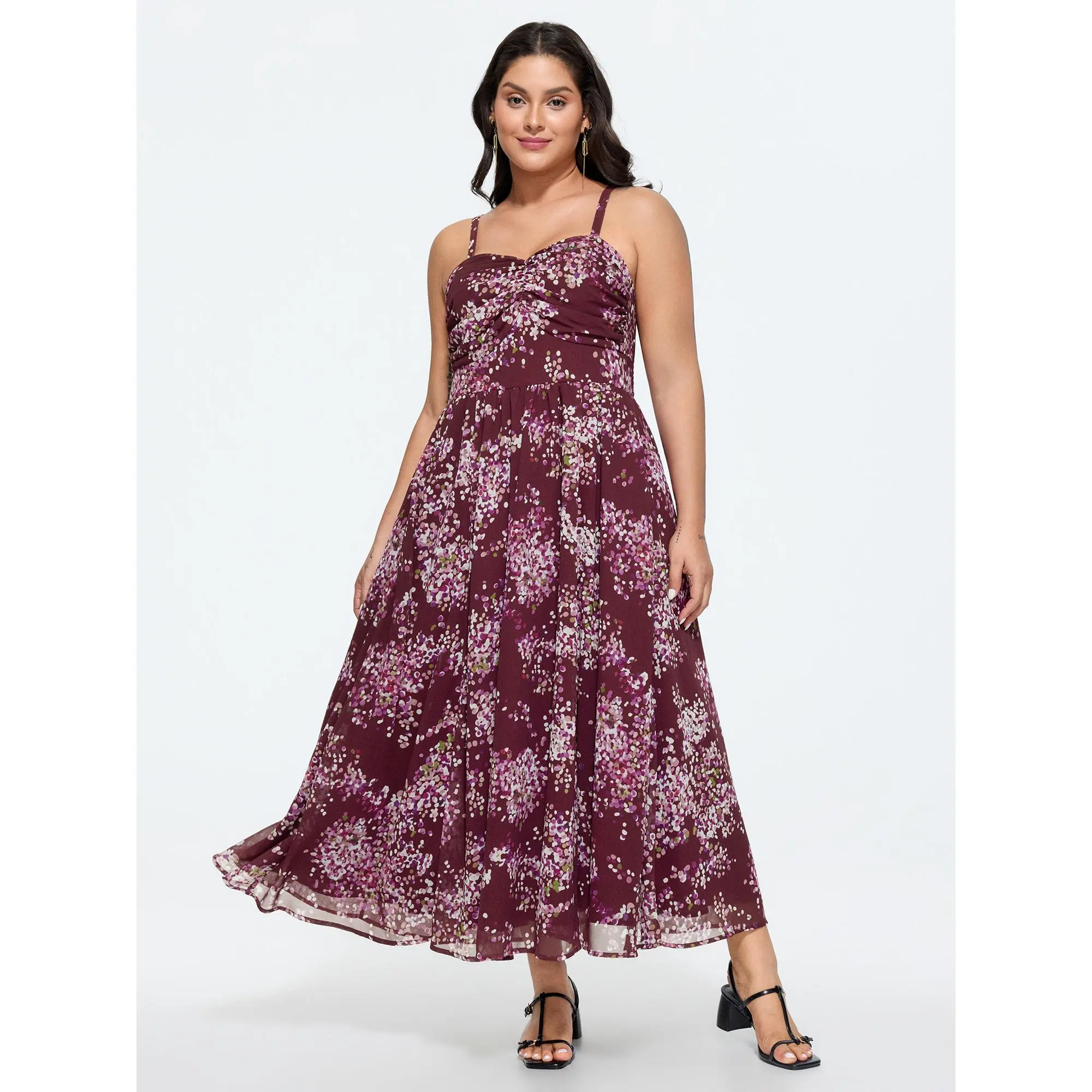 BloomChic Women's Plus Size Polyester Floral Maxi Dress - Smooth Garment Fabric, Romantic Sleeveless Smocked Cami with Pockets, Pull-On for Casual Wear, Low Iron, Plus Size Casual Dresses