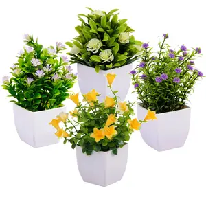 4pcs Artificial Plants Bonsai Pot Plants Fake Flowers Small Simulated Tree Office Table Desktop Potted Ornament Office Home Garden Desk Decor Decorative Plastic Fruit front porch decor