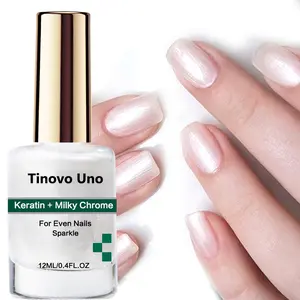 Tinovo Uno Keratin and Milky Chrome Nail Hardener, Nail Care Solution, Manicure, Natural Fast Dry Gel Polish, Glossy Shine Long-Lasting, Suitable for All Nails, 12ml, With Milk, Vitamin and Keratin to Nourish the Weak, Soft, Cracked, Thin Broken Nail