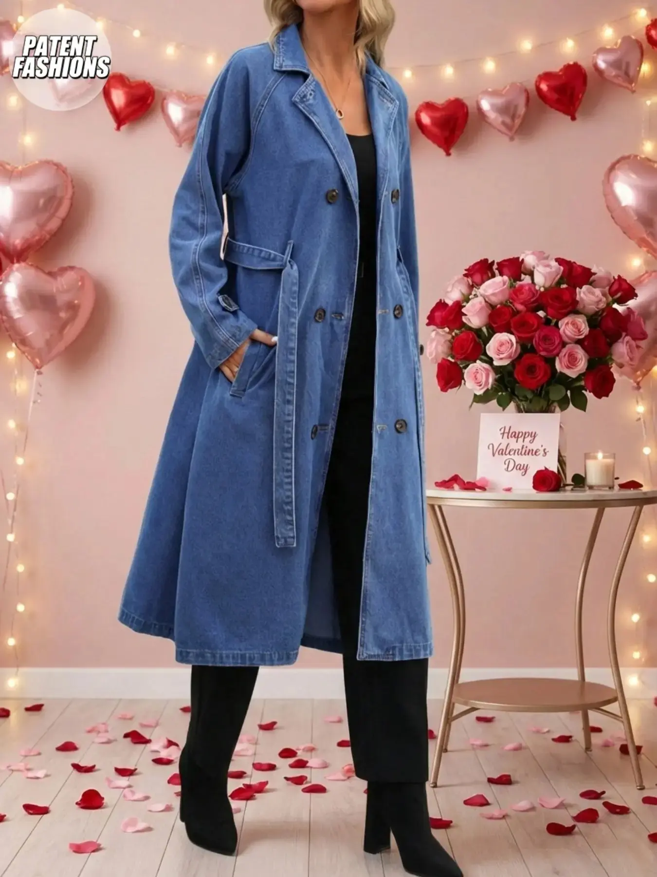 Women's Button Front Denim Coat, Elegant Casual Long Sleeve Denim Jacket for Spring & Fall, Women's Clothing for Daily Wear