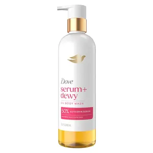 Dove Serum+ Shower Oil Body Wash with Coconut, Geranium Oils & Glycerin - Floral Scented, Gentle Moisturizer, Aromatherapy Dewy Hydrating Cleanser for Soft Skin, 15.3 fl oz