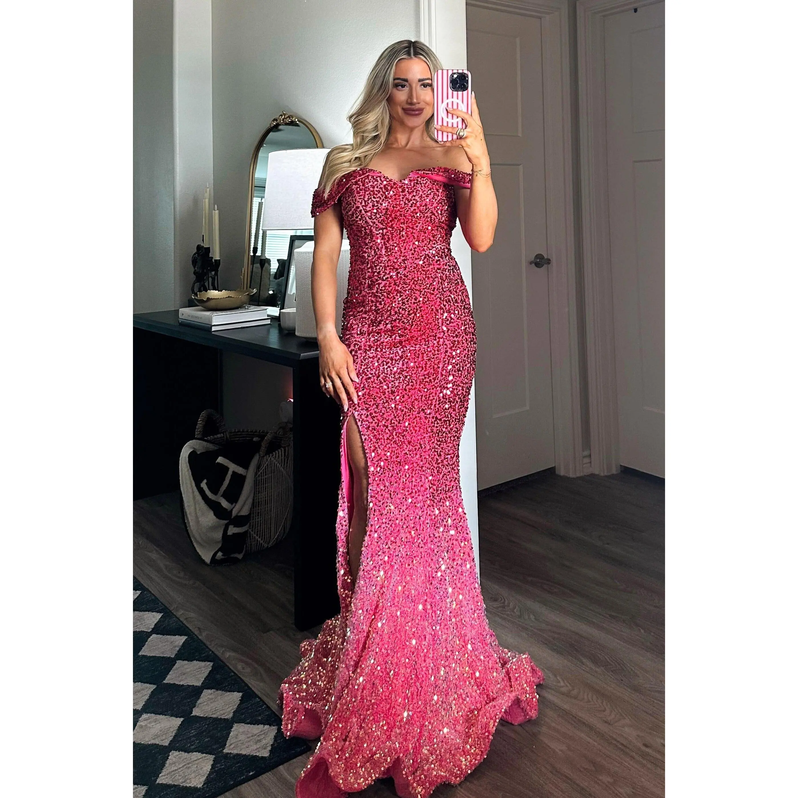Monet Ombre Sequin Off Shoulder Maxi Dress: Magenta/Pink Multi - TikTok Shop Monet Ombre Sequin Off Shoulder Maxi Dress: Magenta/Pink Multi - TikTok Shop