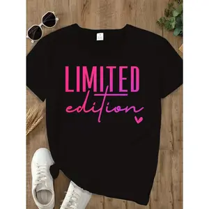 LIMITED EDITION Print Crew Neck T-Shirt, Casual Short Sleeve T-Shirt For Spring & Summer, Women'S Clothing