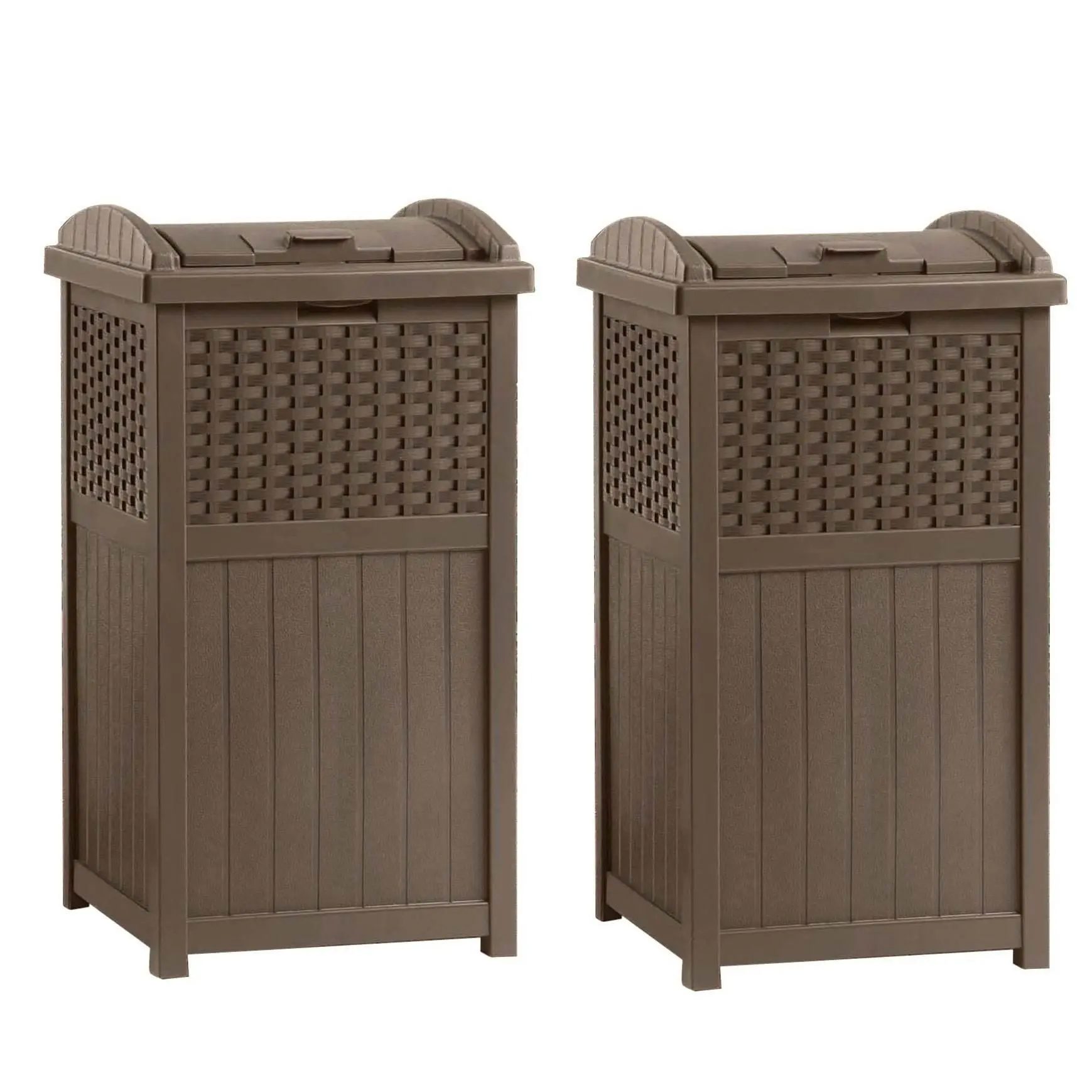 Suncast Trashcan Hideaway Outdoor 33 Gallon Garbage Waste Bin, Brown (2 Pack) Suncast Trashcan Hideaway Outdoor 33 Gallon Garbage Waste Bin, Brown (2 Pack)