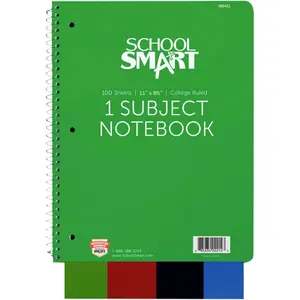 School Smart Spiral NonPerforated 1 Subject College Ruled Notebook, 100 Sheets, 11 x 81/2 Inches