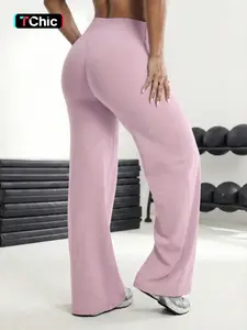 Women's Straight Leg Yoga Pants Outdoor Running Sport Flare Long Pants No Chafing Line High Waist Loose Fit Outerwear Training Pants