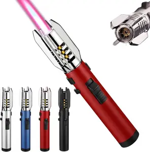 Torch Lighter –  Refillable Butane Gas（Butane Gas Not Included),Windproof Jet Flame with Safety Lock, for Candles, Campfires, BBQ, Baking &  Portable Camping,premium gift, guy gift,mosquito coil,outdoor ignition,high temperature,metal gas lighter