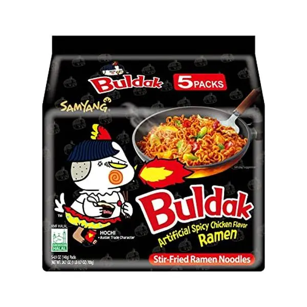Samyang Buldak Hot Spicy Chicken Ramen Noodle Korean Stir-Fried Ramen, Original Flavor, Pack of 5 Instant Food
