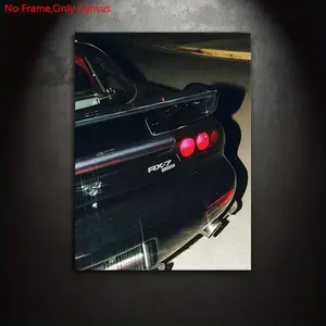 Frameless canvas painting print poster, Unframed Art Print, Vintage car print, realistic vehicle art, classic Japanese sports car Black Mazda RX7, gift for JDM enthusiasts, gift for bedroom, living room, wall decoration, room decor