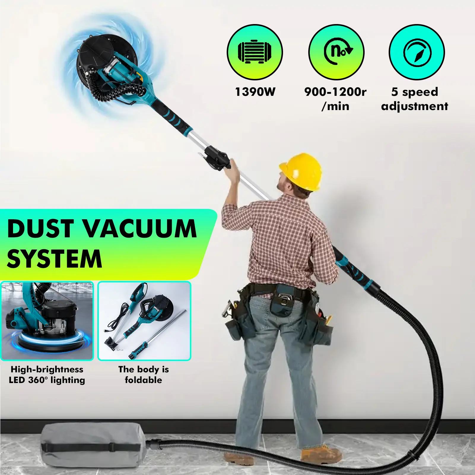 Electric Drywall Sander 5 Speed Adjustable Wall Sander Household Polishing Grinding Machine US