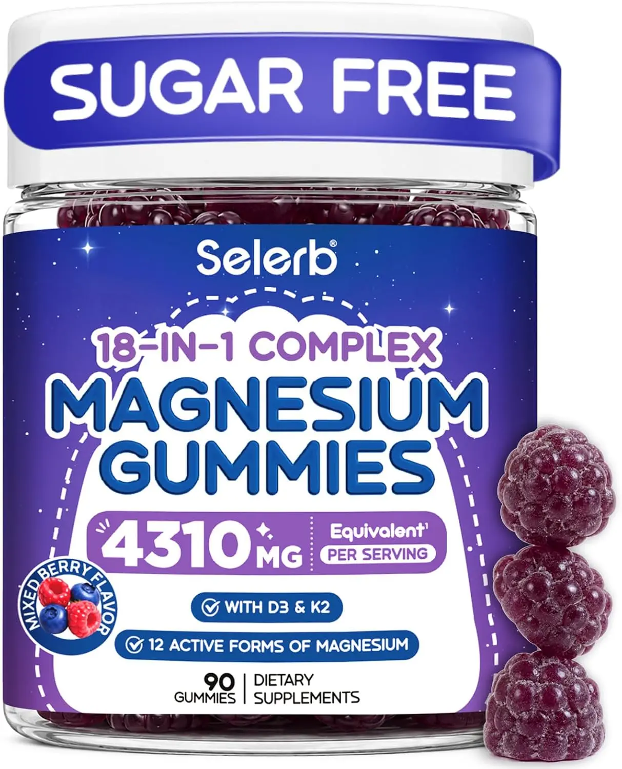 18 in 1 Magnesium Complex Gummies for Women and Men, 90 Gummies | 12 magnesium forms, High Absorption with Vitamin D3, K2, B6 & Zinc, Supports Sleep, Muscle, Bone & Nerve Health, Sugar Free