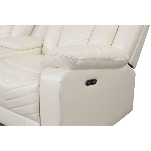 Niccae Challenger Modern Style Recliner Sectional Sofa, Built in USB-C Ports & Bluetooth, made with Wood & Faux Leather in Ice