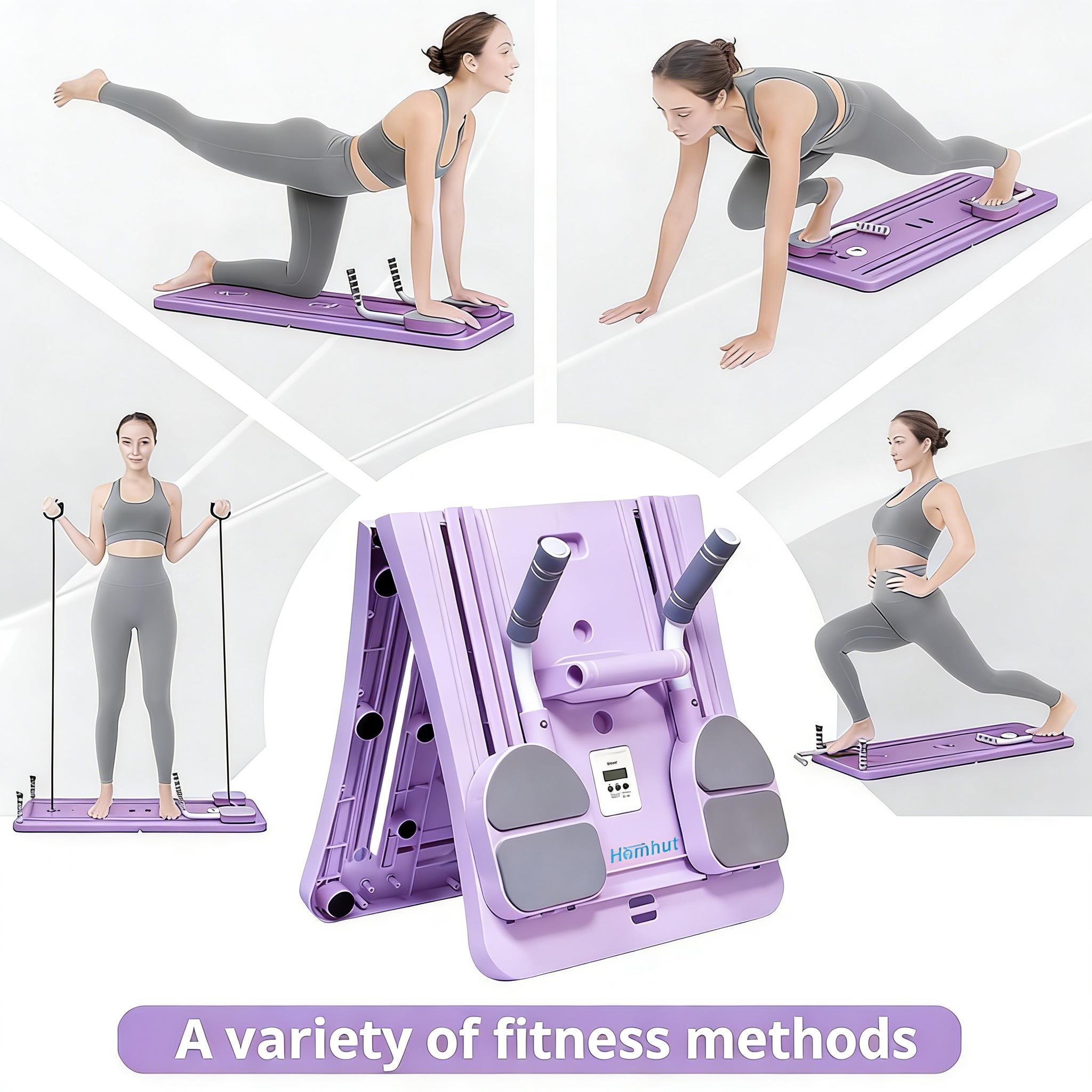 4 in 1 Foldable Pilates Reformer Board, Multi-Purpose Pilates Sliding Board for Home Full Body Workout