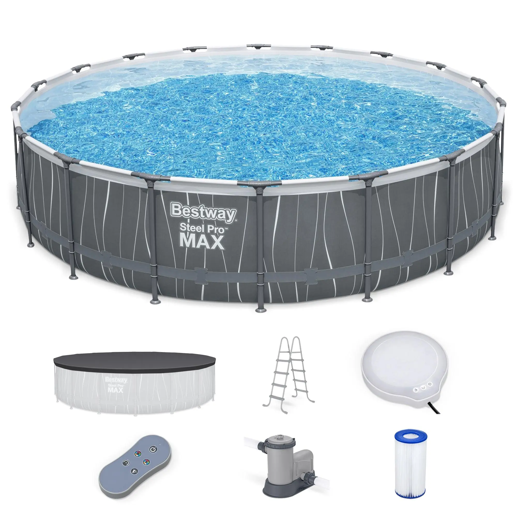 Bestway Steel Pro MAX 18' x 48" Round Above Ground Pool Set w/LED Light & Remote Bestway Steel Pro MAX 18' x 48" Round Above Ground Pool Set w/LED Light & Remote