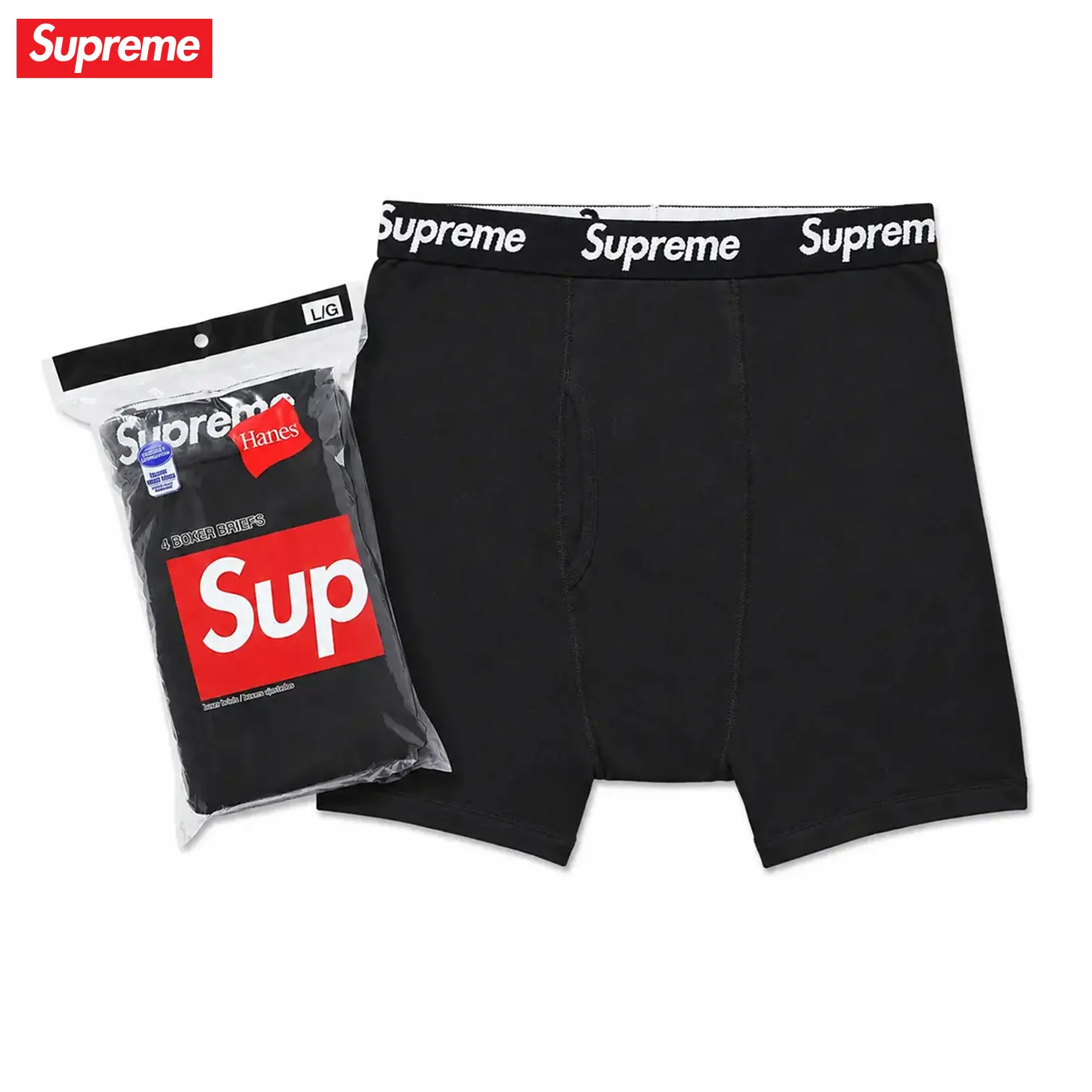 Supreme Hanes Boxer Briefs 4 Pack Black & White Cotton Blend Underwear, Classic Logo Stretch Comfort Everyday Basics Streetwear Essentials