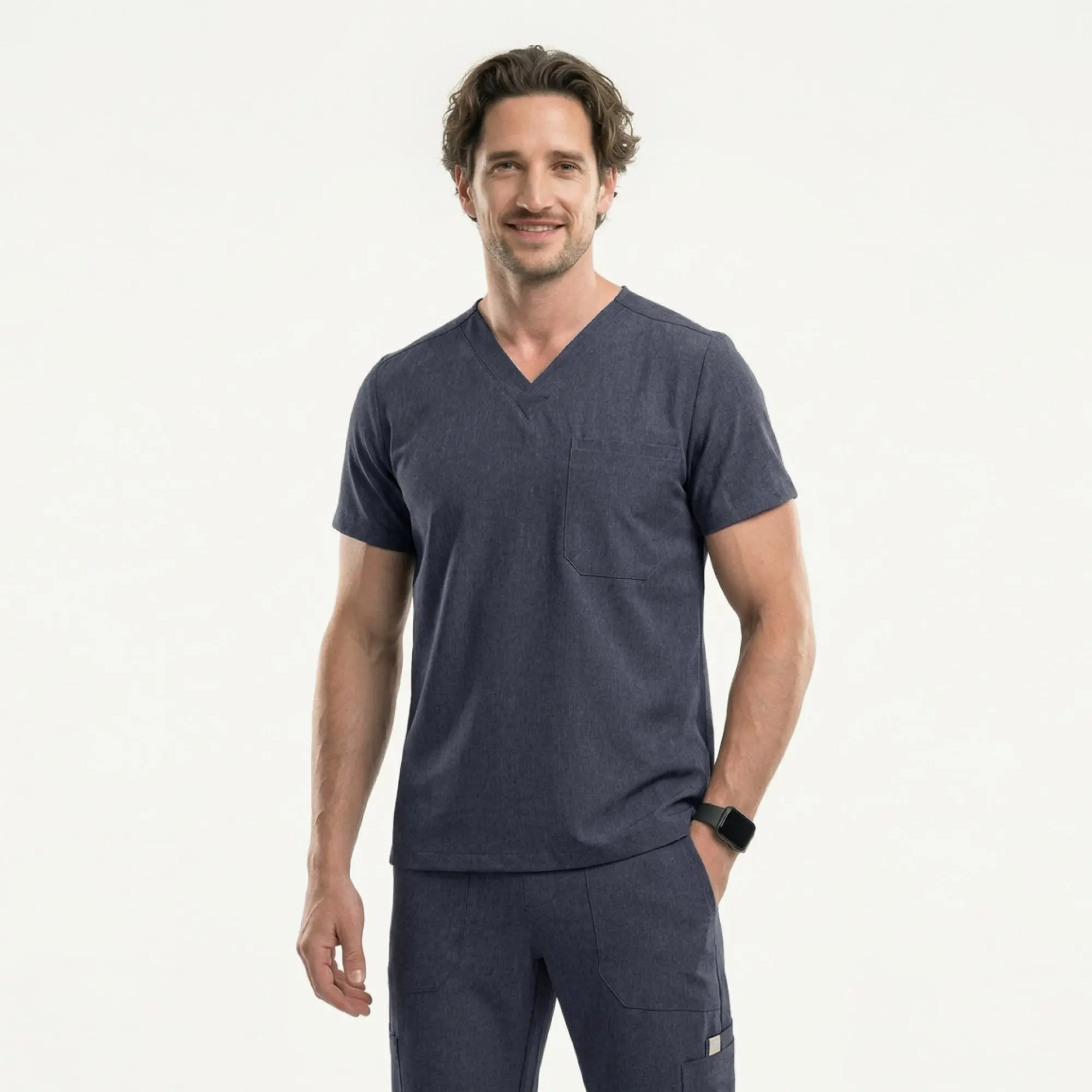 Zenir | Men's 3-Pocket Scrub Top - Charcoal Gray