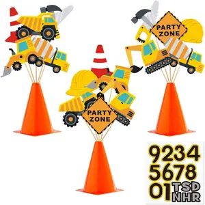 XY-SO04 16pcs Construction Party Centerpiece Dump Truck Car Table Topper Decoration Zone Birthday Party Supplies Bamboo Pack