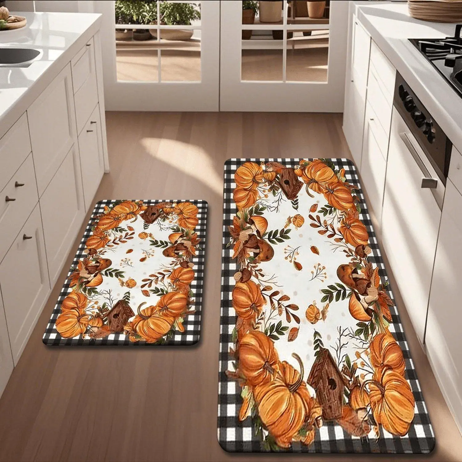 Flannel Buffalo Plaid Fall Pumpkin Squirrel Autumn Kitchen Anti Fatigue Doormat