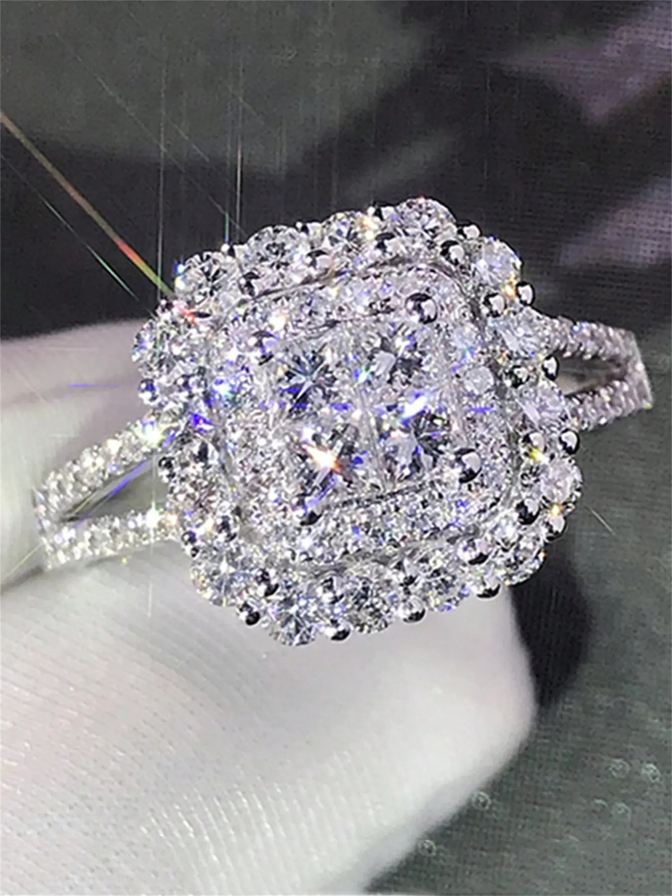 Luxury Artificial Zircon Cubic Zirconia Ring for Women, Costume Rings, Wedding Engagement Anniversary Party Accessory Gift, Copper Chain Style, All Seasons Wear