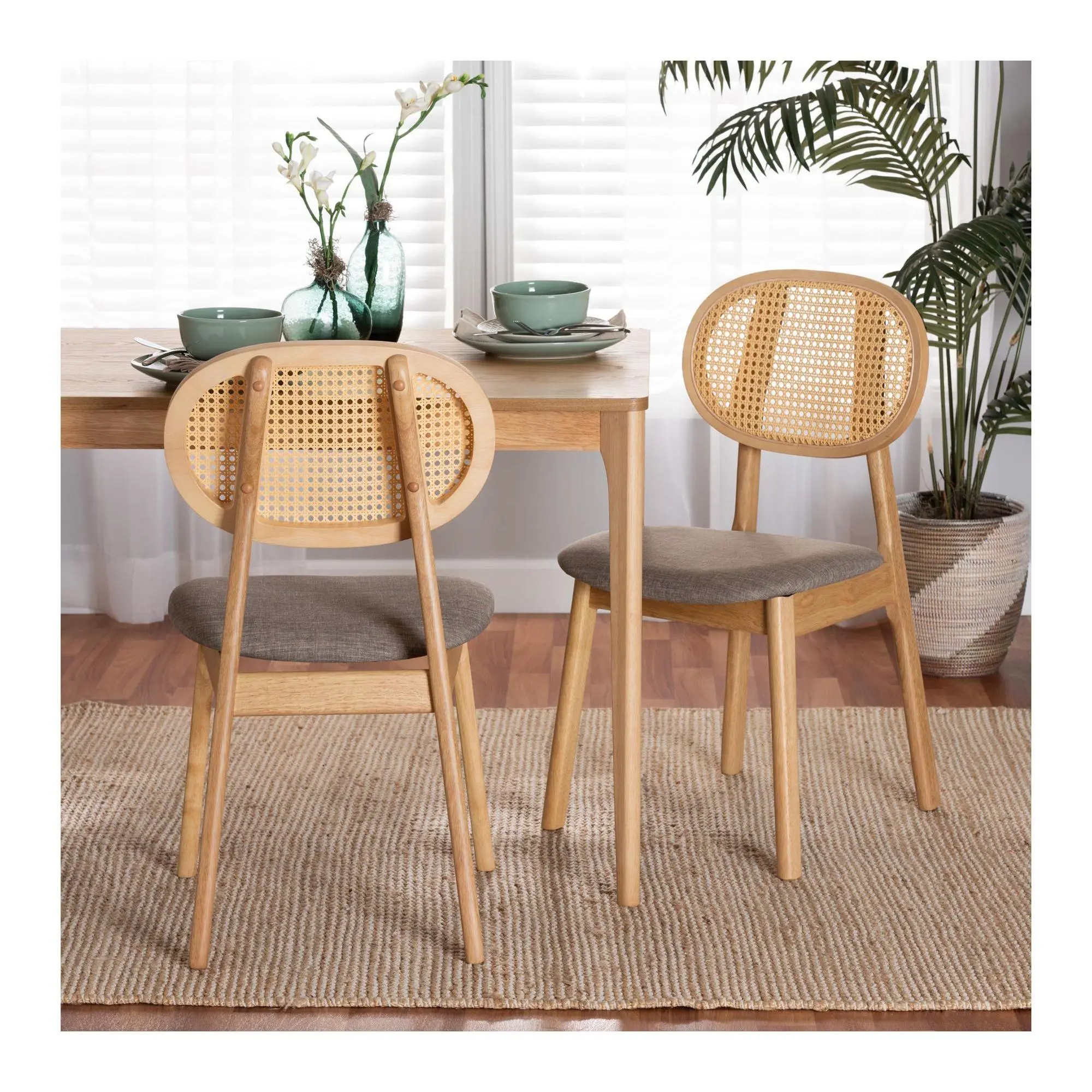 Baxton Studio Darrion Fabric and Wood Dining Chair Set of 2