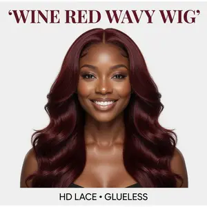 Wine Red Wavy Wig| HD Lace Front Glueless Auburn Long Body Wave Wig 180% Density
