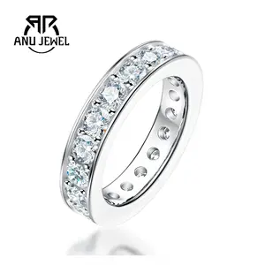 AnuJewel Moissanite Eternity Wedding Band Ring 3.2CT D Color VVS1 925 Sterling Silver Anniversary Wedding Promise Mother's/Valentine's Day Gift  for Women Ring Jewelry With Certificate