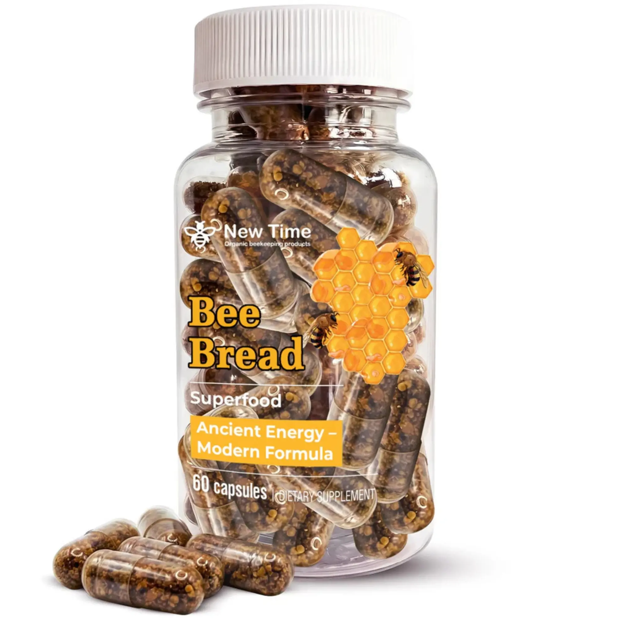 Bee Bread (Perga) 60 Capsules Organic Fermented Bee Pollen Dietary Supplement