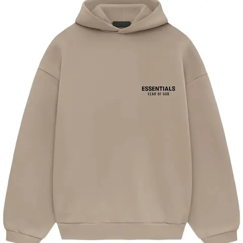 Fear of God Essentials Menswear Long-Sleeve Oversized Fleece Pullover Hoodie - Sand FW24, Casual Men's Hoodies Clothes, Mens Small Tops Sweatshirts
