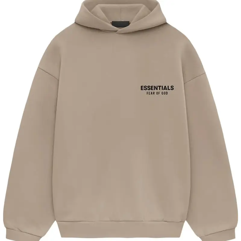 Fear of God Essentials Menswear Long-Sleeve Oversized Fleece Pullover Hoodie - Sand FW24, Casual Men's Hoodies Clothes, Mens Small Tops Sweatshirts