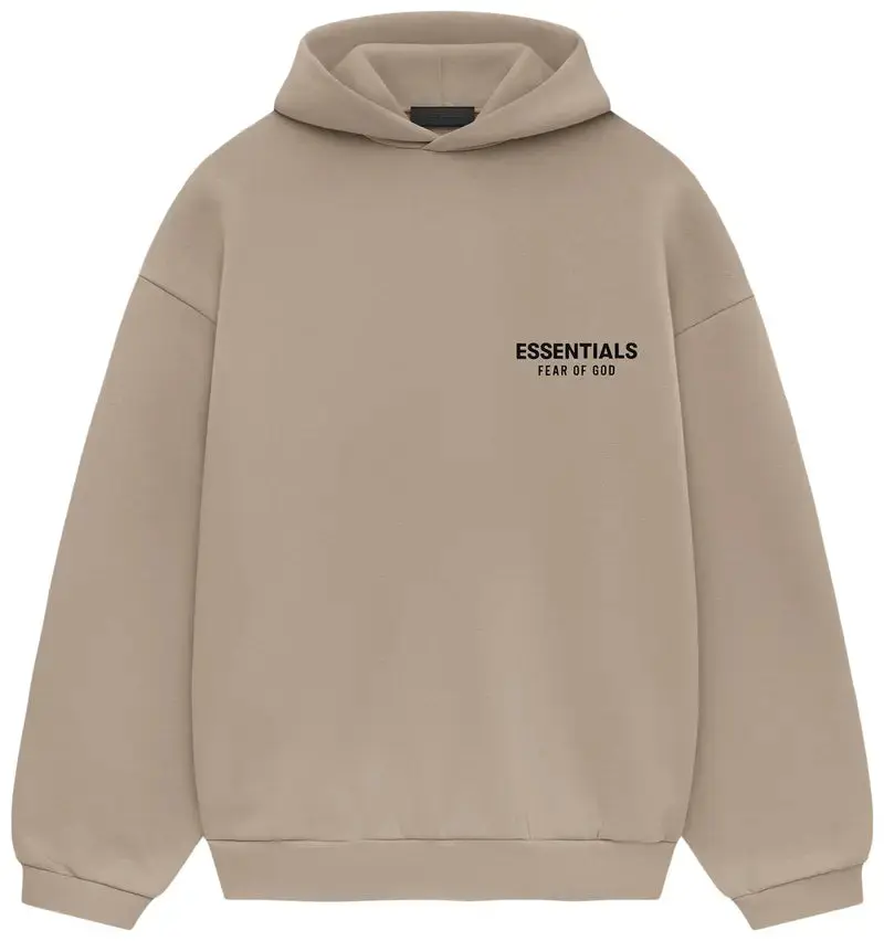 Fear of God Essentials Mens Fashion Long-Sleeve Oversized Fit Sand FW24 Fleece Pullover Hoodie - Mens Small Tops Sweatshirts
