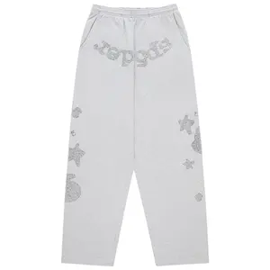 Sp5der Rhinestone Beluga V2 Wide Leg Sweatpant 'Heather Grey'