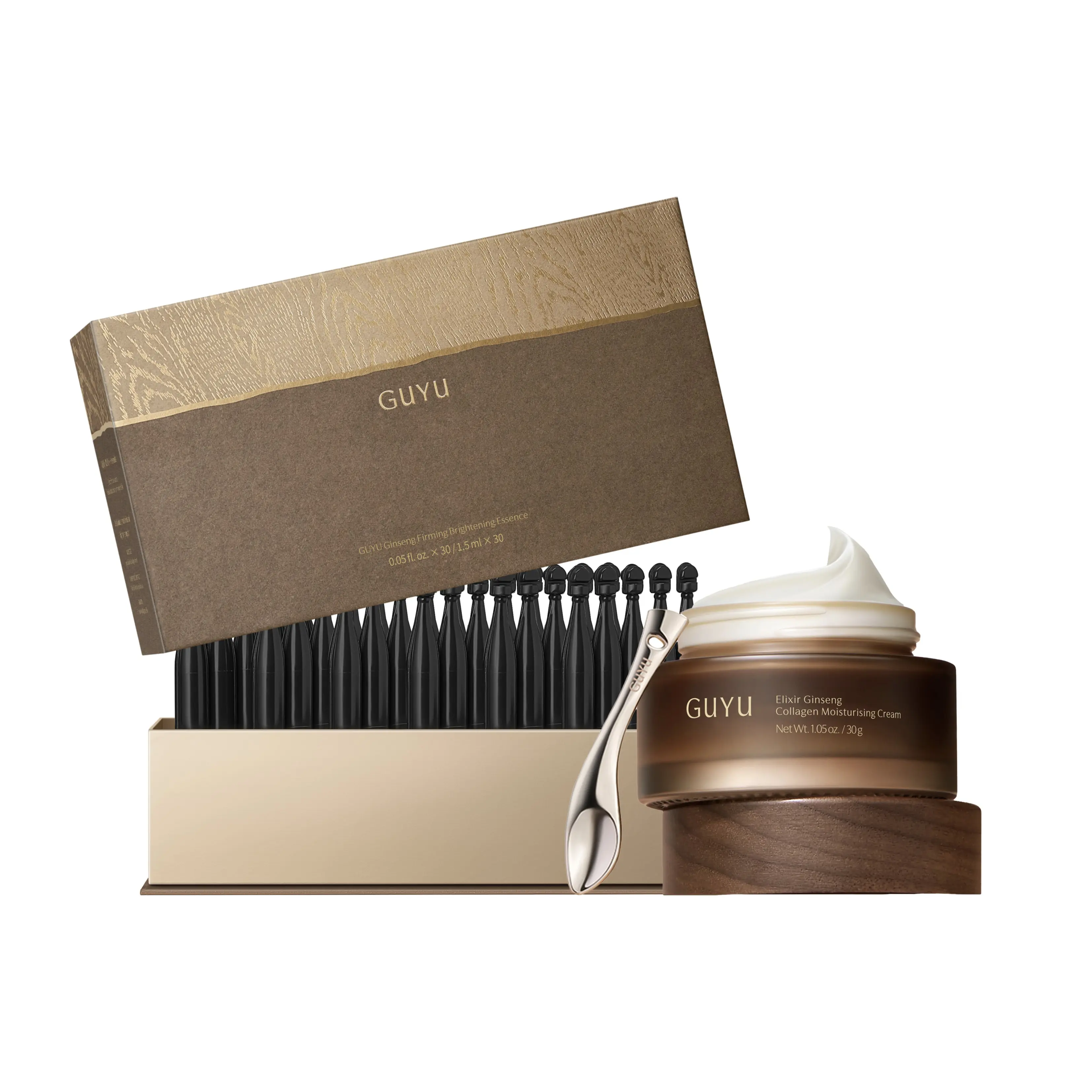 GUYU Ginseng Lifting Skincare Set - Elixir Ginseng Collagen Moisturizing Cream & Essence 30/60 Tubes*1.5ml, Peptide, Compound K, Reduce finelines Wrinkle, Moisturizing, Hydrating anti-aging boost glow #summeressentials