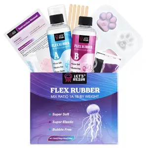 LET'S RESIN Gel for Taba Squishy Kit, 16oz Super Soft Flex Rubber for Squishy Maker, with Paw Molds/Flocking Powder/Bag, Molding Cat's Paw, DIY Decompression Gift